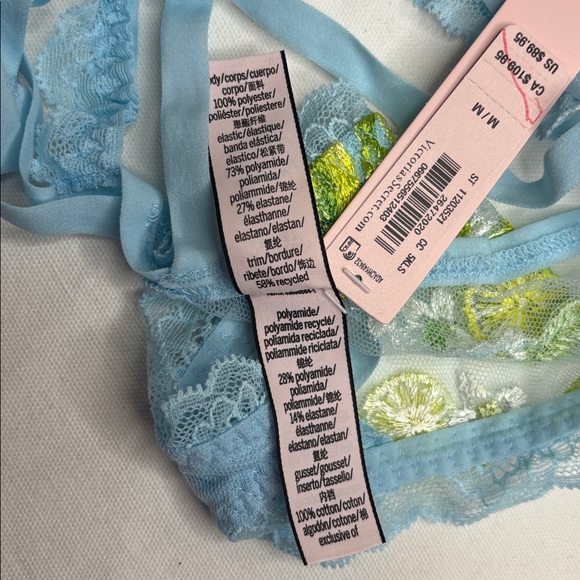 Victoria Secret Lingerie Teddy OnePiece Bodysuit Blue Yellow Floral Lemons Sheer - Picture 15 of 16